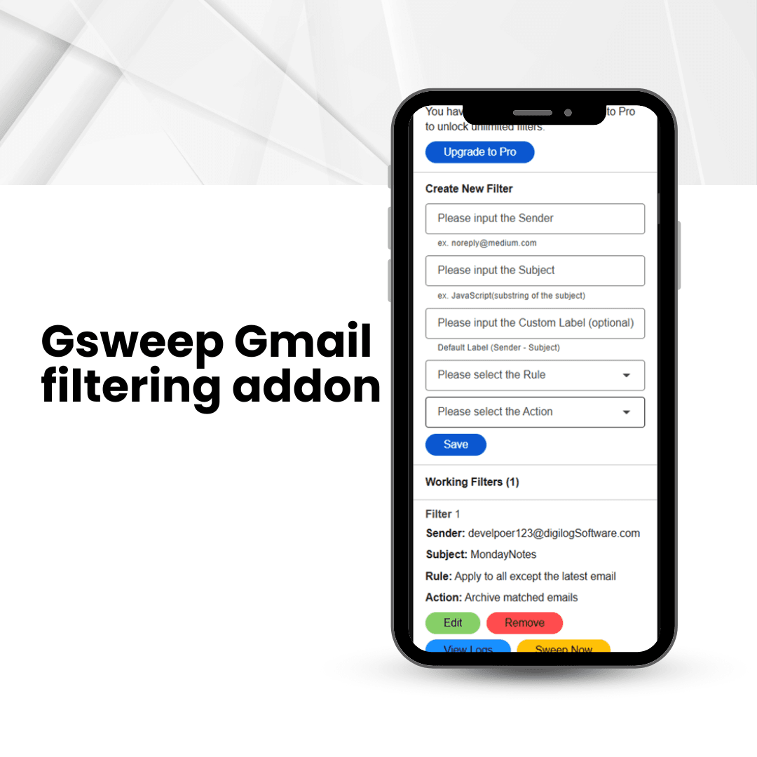 Gsweep — Gmail Filtering Addon